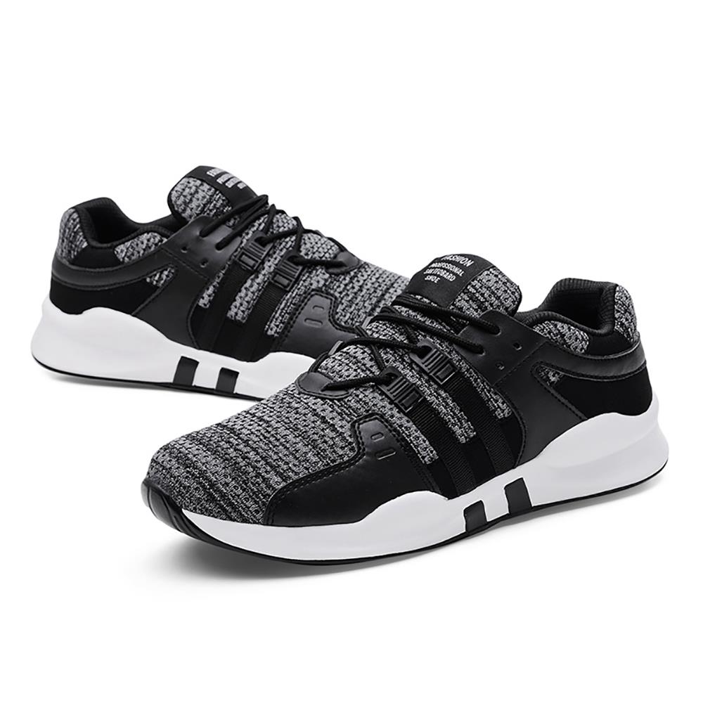 Men's Casual Outdoor Tennis Sneakers(Flying Woven Upper Running Shoes Size EU39.5) - Black and Gray