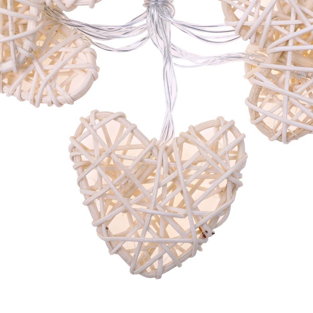 10PCS Natural Rattan Heart LED String Light for Party Wedding Christmas New Year Decoration (1.1 Meters) - Warm White