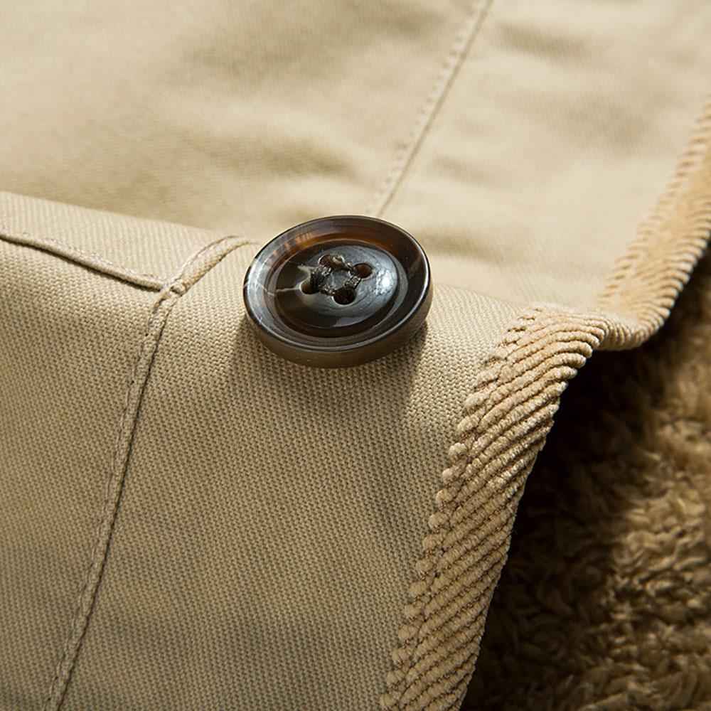CAH8808 Men's Autumn And Winter Leisure Long Cotton Jacket (Thick Trench Coat Size L) - Deep Khaki