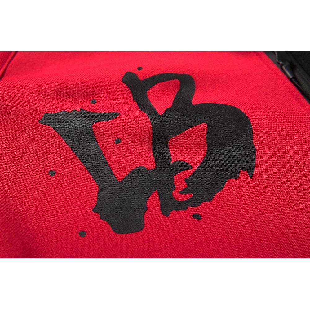 WY36 Men's Casual Color Block Zipper Design Cotton Hoodie Size XL - Red and Black