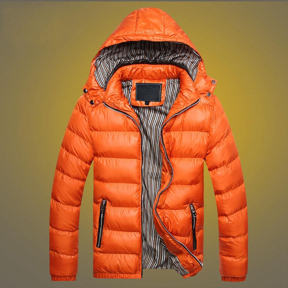 TG220 Men's Winter Hooded Down Jacket (Cotton Padded Warm Slim Fit Coat Size L) - Orange
