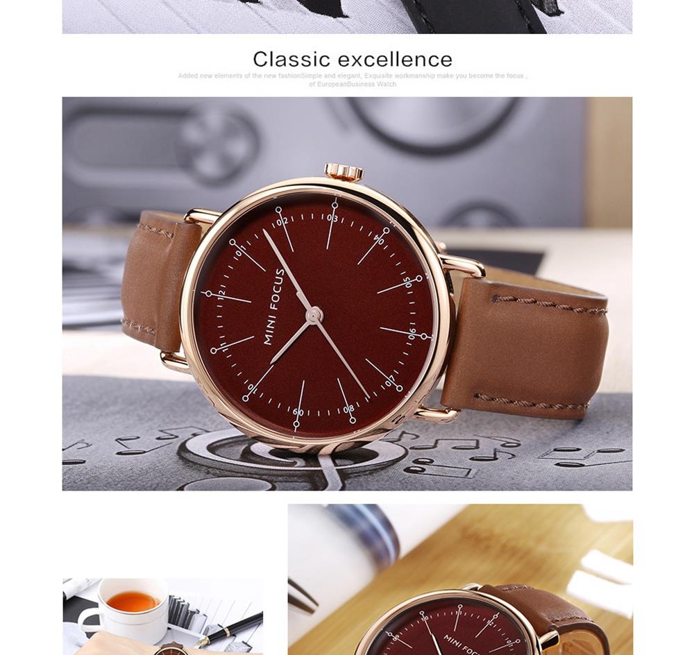 MINI FOCUS MF0056G Men's Casual Business Quartz Sports Watch PU Leather Strap Wristwatch - Blue + Brown