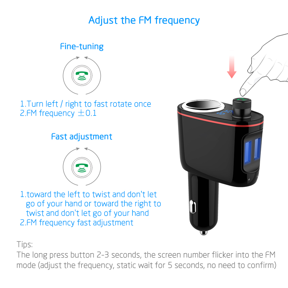 S-06 Car Charger Dual USB 3.0 Ports Bluetooth MP3 Music Player FM Transmitter Cigarette Lighter - Black