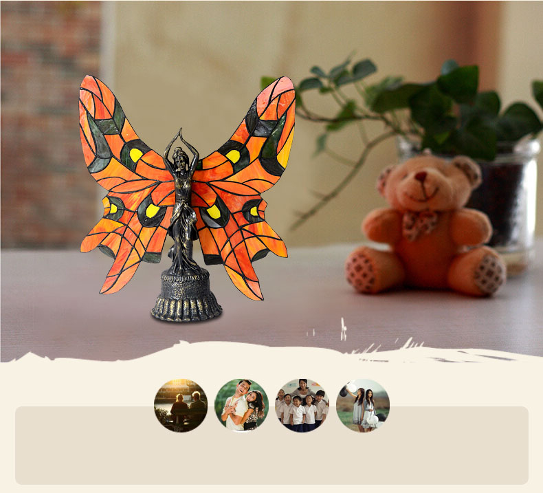 FUMAT Tiffany Style Stained Glass Handcrafted Table Lamp - Creative Butterfly Girl Design
