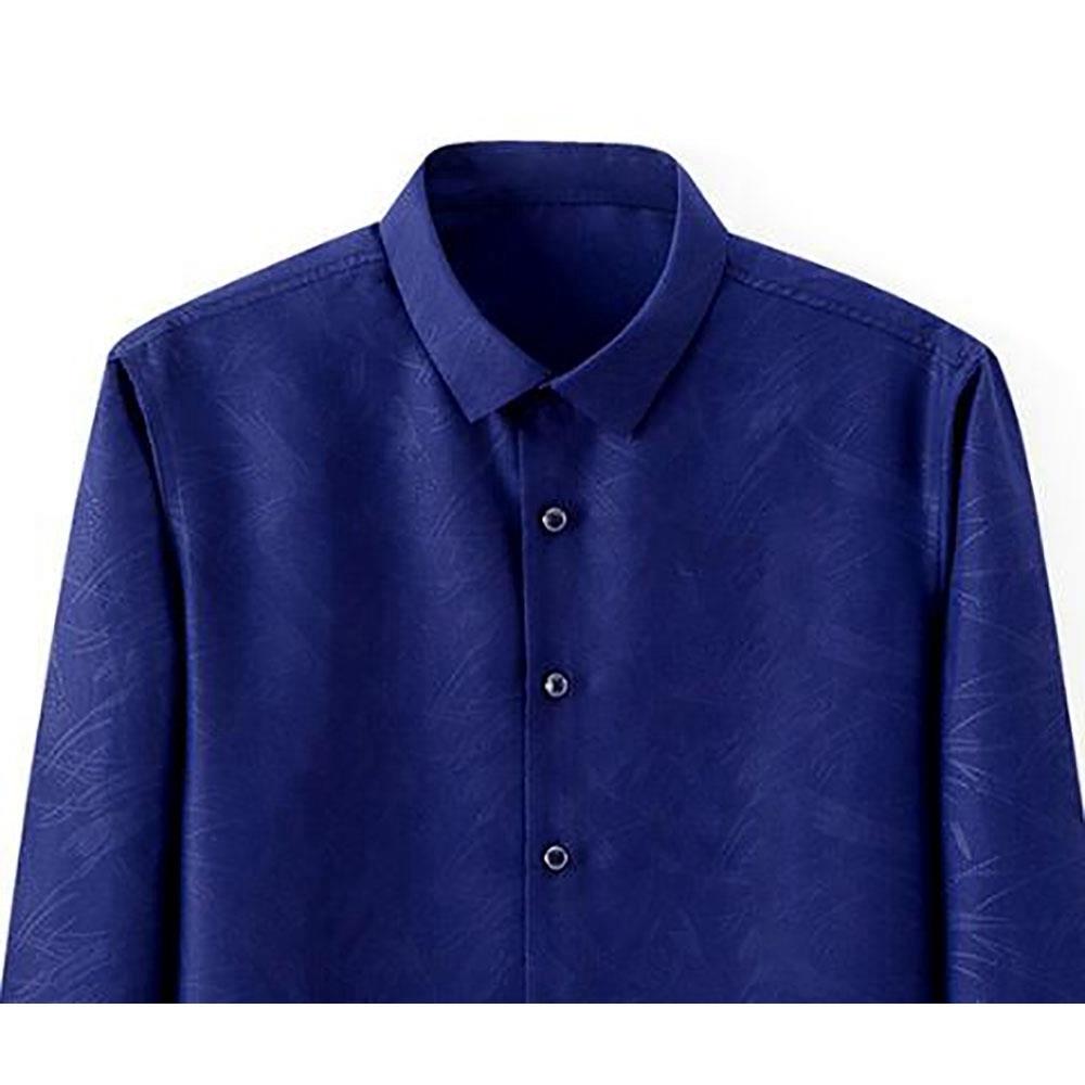 Men's Autumn Basic Business Stand Collar Shirt (Long Sleeve Slim Fit Cotton Size M) - Royal Blue