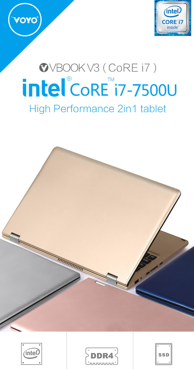 VOYO VBook V3 13.3 Inch Notebook Windows 10 Intel Core i7-7500U 3.1GHz 16GB RAM 512GB ROM Dual Core 12000mAh Bluetooth Camera Wifi - Blue