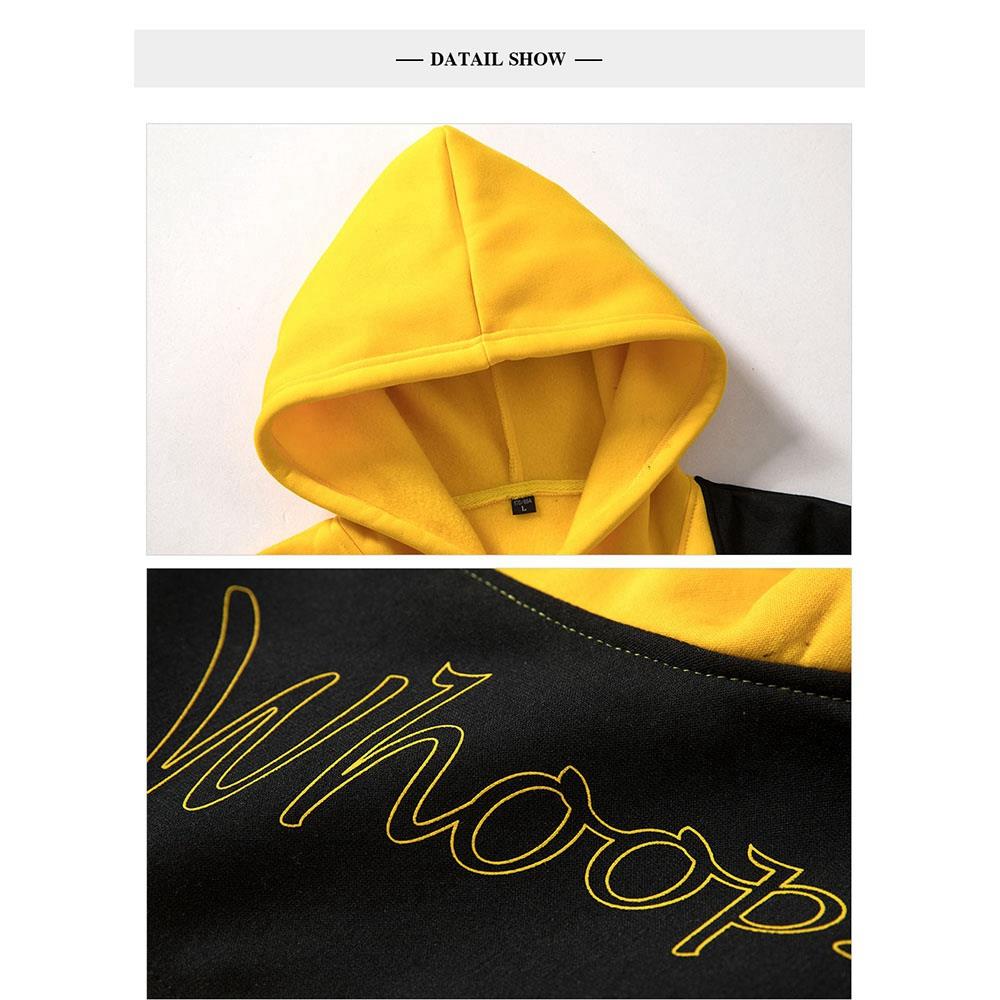 WY30 Men's Autumn Casual Irregular Loose Hoodie (Color Block Cotton Sweatshirt Size M) - Yellow