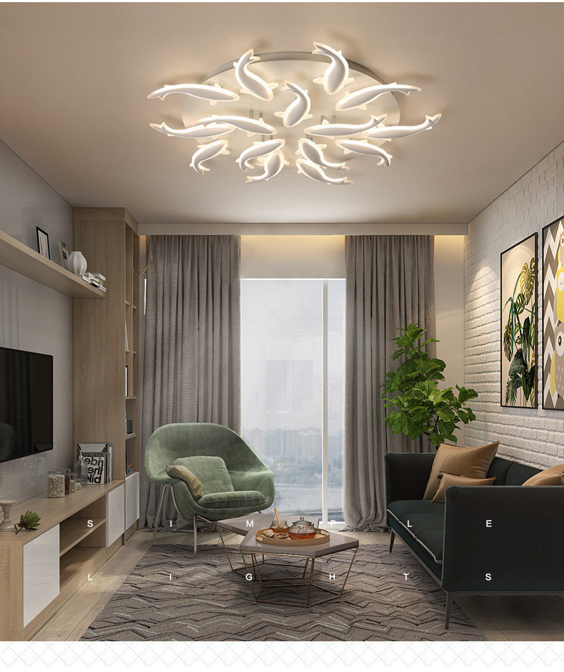 FUMAT Nordic Modern Acrylic Ceiling Light - Minimalist Leaping Fishes Design with 3 Lights