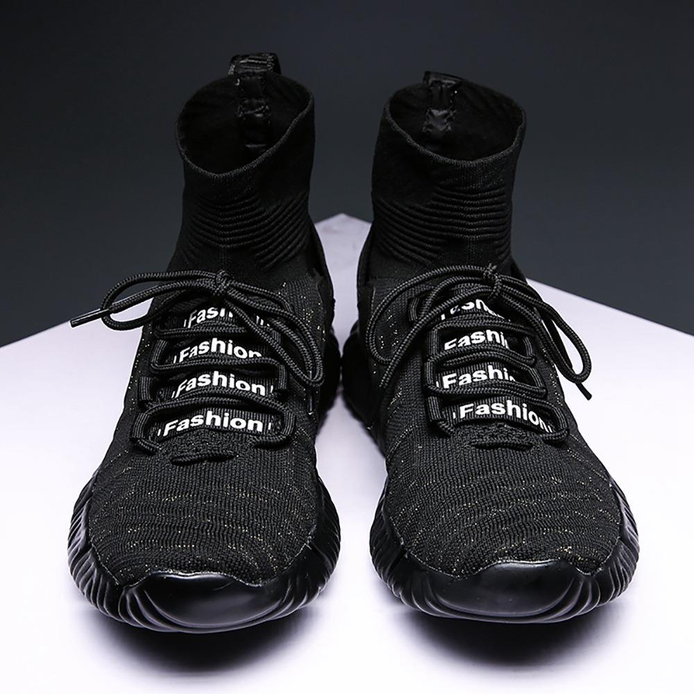 Men Outdoor Tennis Shoes Running Shoes Mesh Casual Shoes Flying Woven Upper Size EU 39.5 - Black