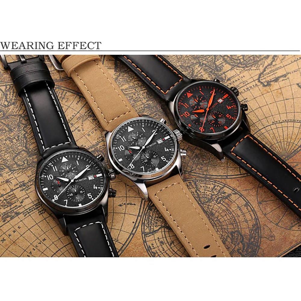 OCHSTIN GQ043B Men's Outdoor Quartz Watch Working Sub-dial Analog Display 3ATM Waterproof PU Strap - Brown