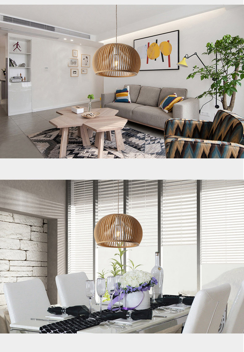 FUMAT Nordic Modern Pendant Light - Original Solid Wooden Round Hanging Lamp (Size 320mm)