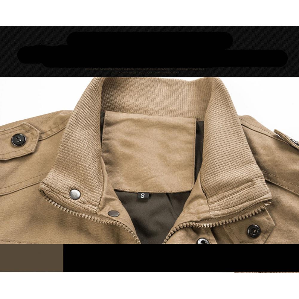 CA806 Men's Autumn Winter Casual Stand Collar Cotton Bomber Jacket Size M - Khaki