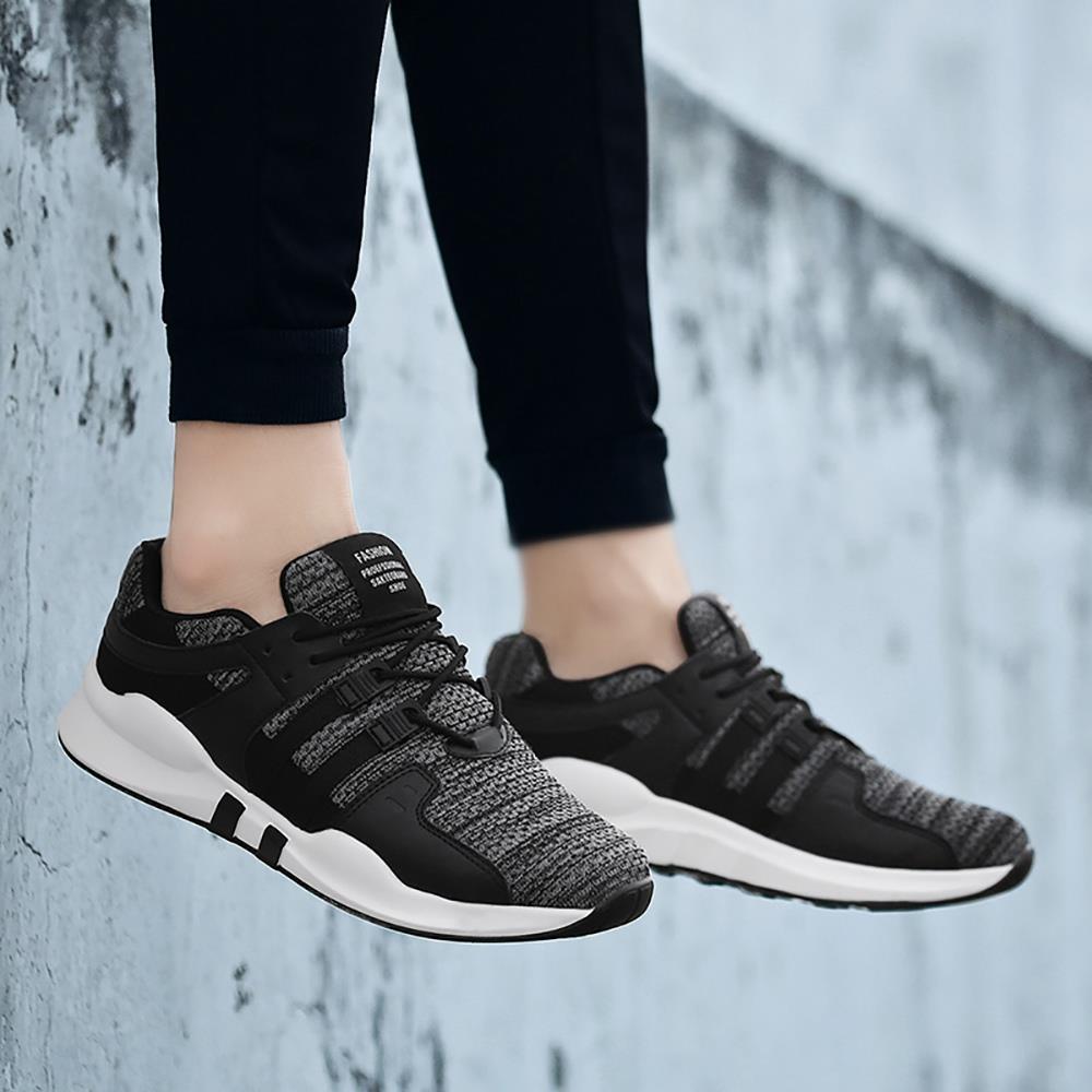 Men's Casual Outdoor Tennis Sneakers(Flying Woven Upper Running Shoes Size EU39.5) - Black and Gray