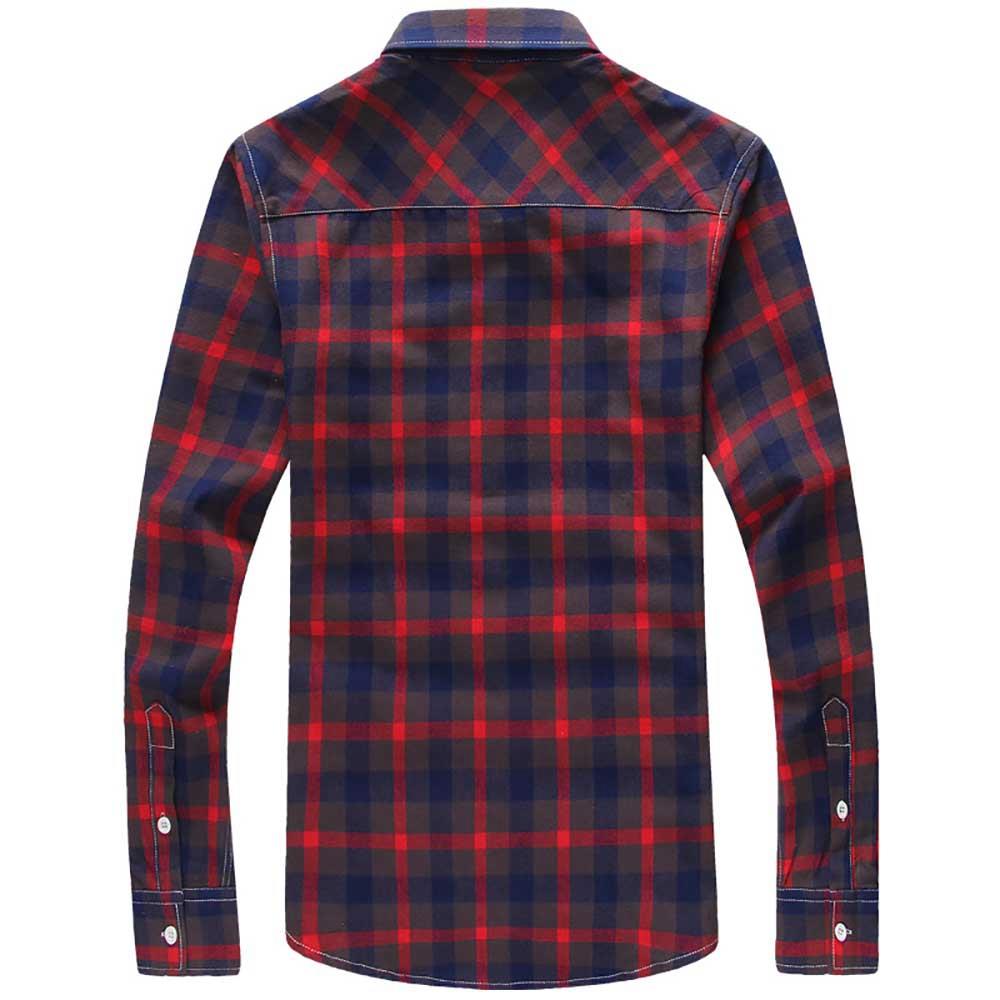 Men's Plaid Shirt Button-down Long Sleeve (Size M) - Red