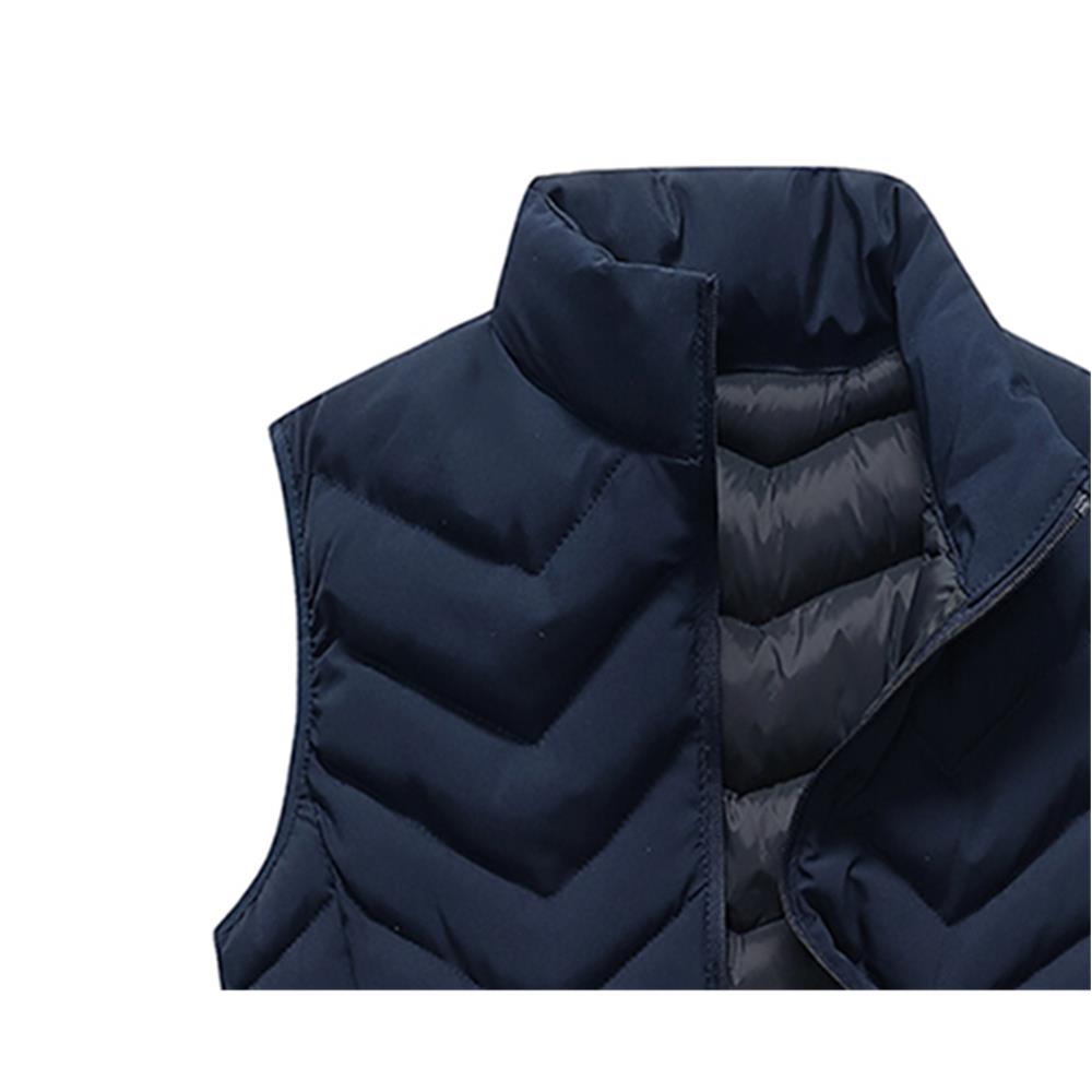 Men Winter Thick Stand Collar Solid Color Cotton Waistcoat Sleeveless Vest Size XL - Blue