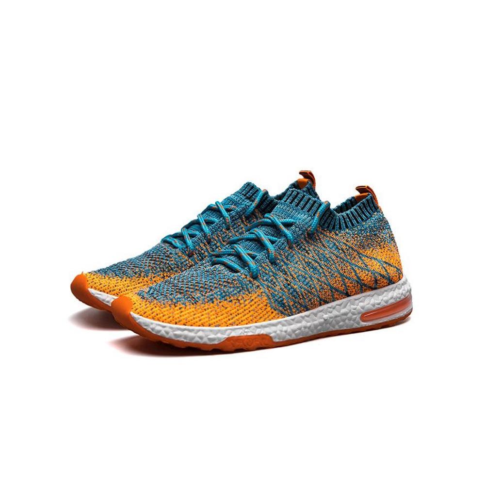 Men's Casual Sneakers Knitted Lace Up Shoes EU42 - Blue + Orange
