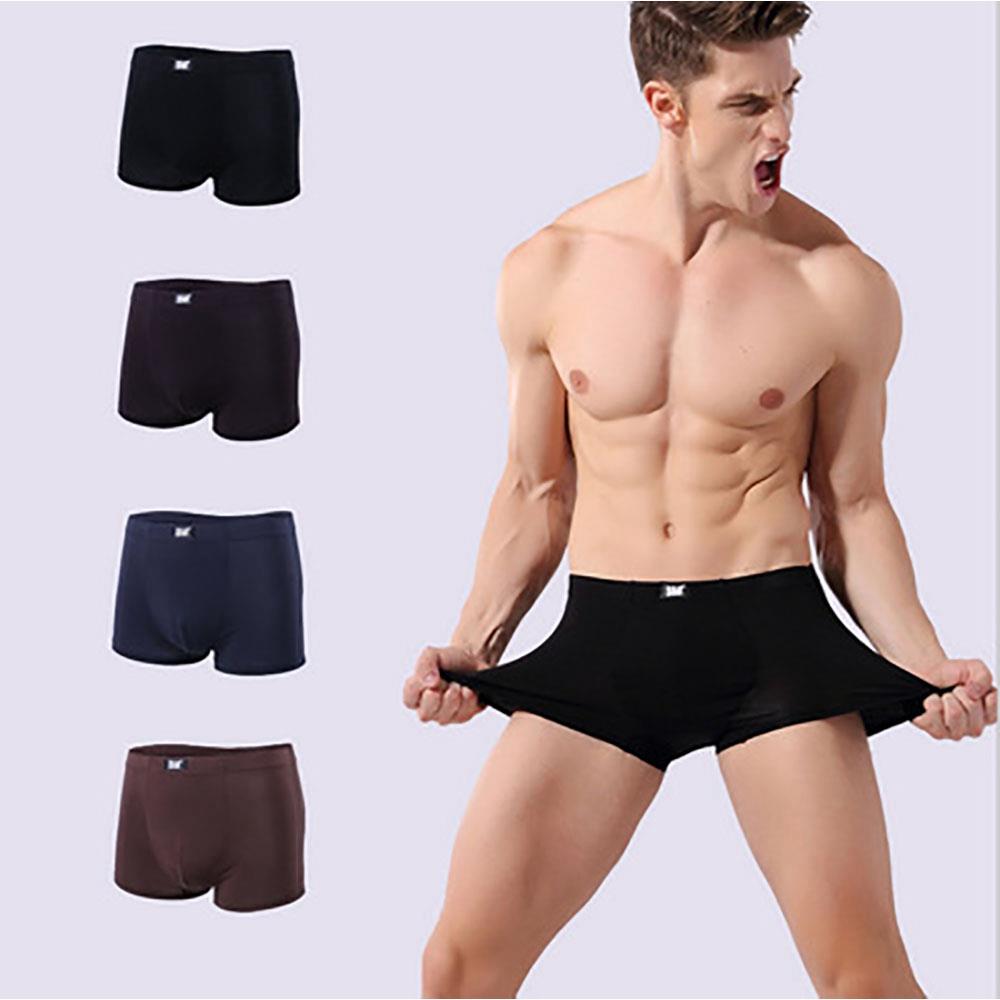 C811 Men Sexy Breathable U Convex Solid Color Elastic Boxers Underwear Size L - Dark Brown