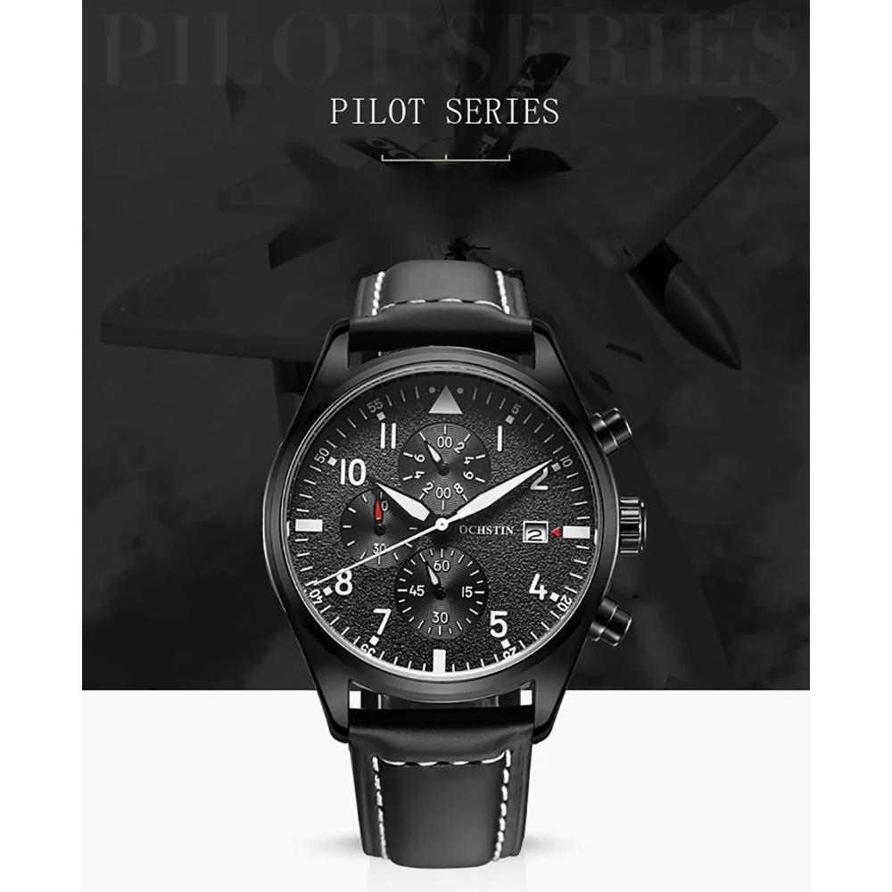 OCHSTIN GQ043B Men's Outdoor Quartz Watch Working Sub-dial Analog Display 3ATM Waterproof PU Strap - Black