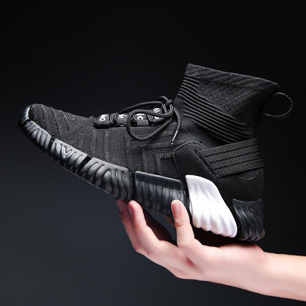 Men Outdoor Tennis Shoes Running Shoes Mesh Casual Shoes Flying Woven Upper Size EU 39.5 - Black