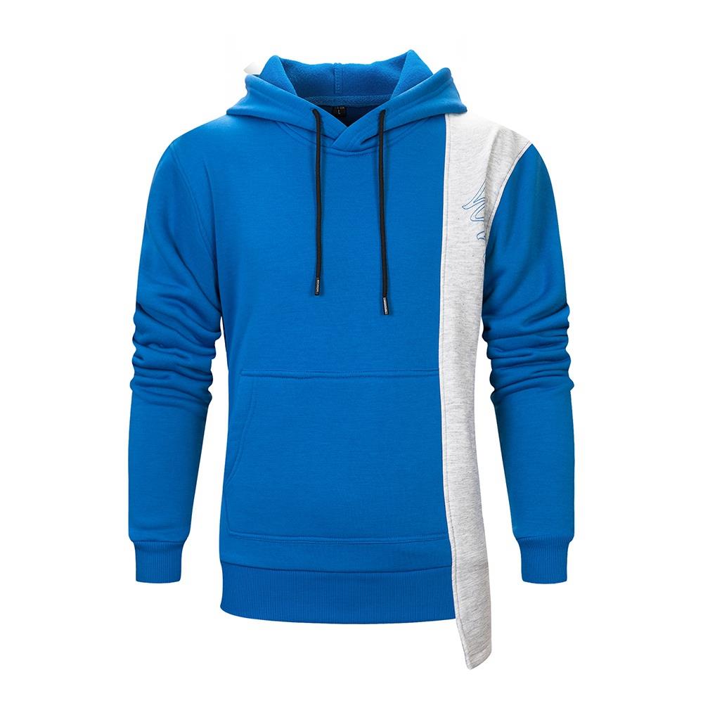 WY30 Men's Autumn Casual Irregular Loose Hoodie (Color Block Cotton Sweatshirt Size M) - Blue