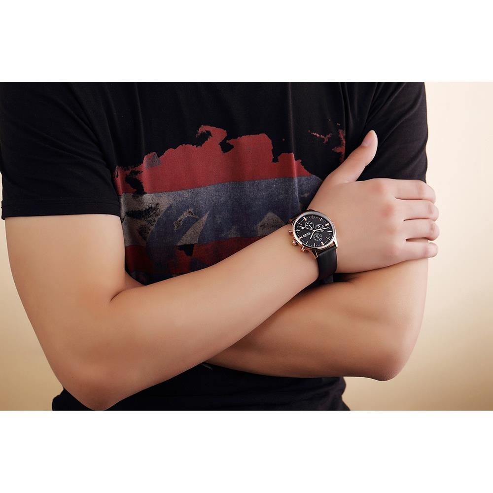 ML2011G MEGIR Men's Sports Wrist Watch Business Analog Casual Quartz Movement PU Black Dial - Rose Gold + Black
