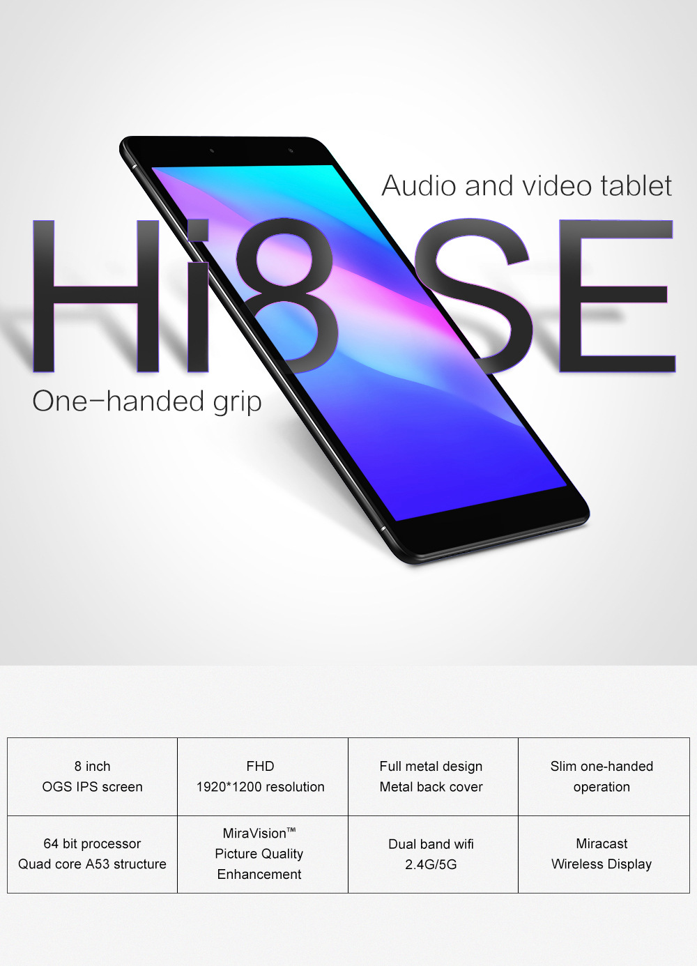Chuwi HI8 SE Tablet PC MTK8735 Quad Core 8.0" IPS 1920*1200 2GB RAM 32GB ROM Android 8.0 - Black