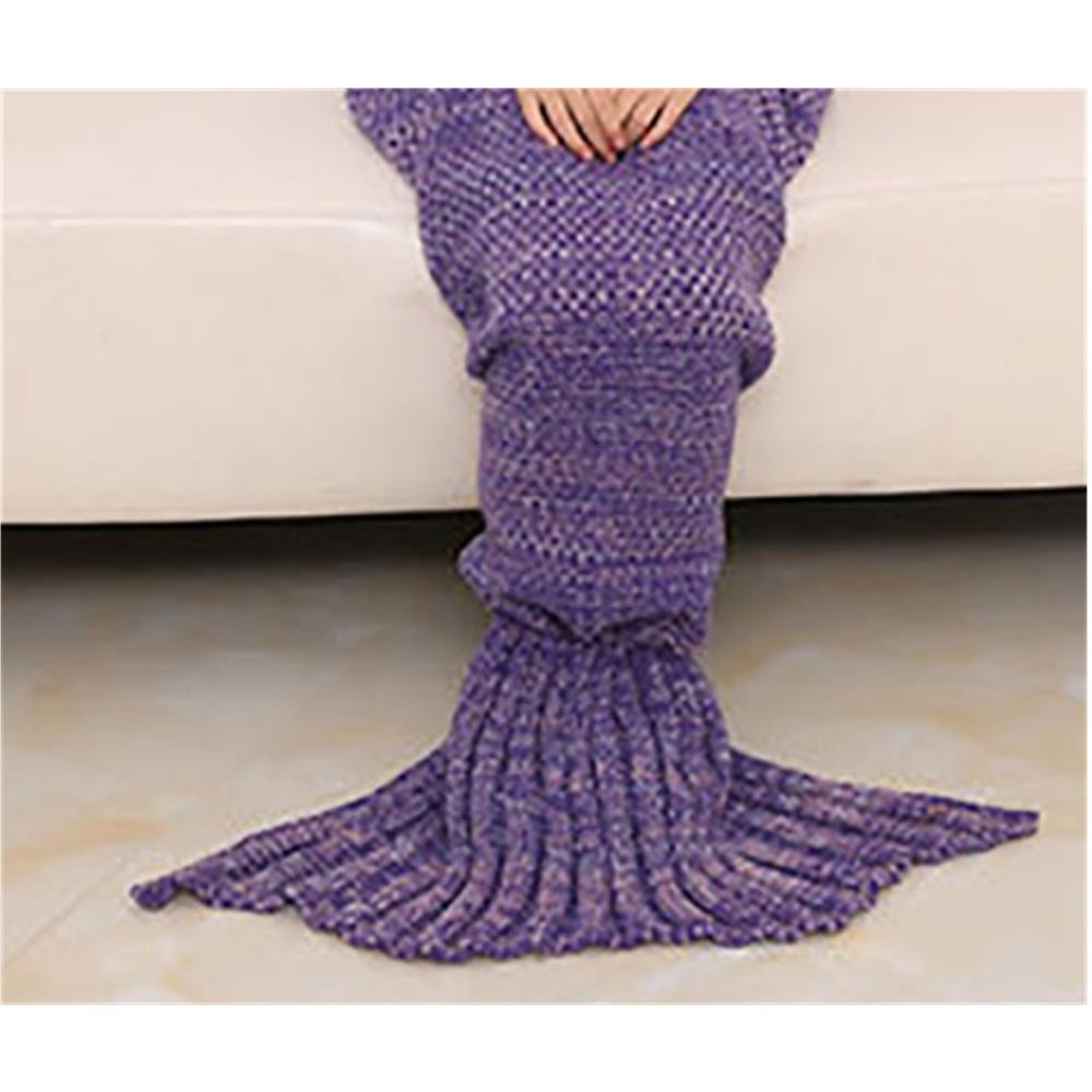 Children Mermaid Tail Blanket Fish Scales Knitting Soft Comfortable Blankets - Purple (Size 70*140cm)
