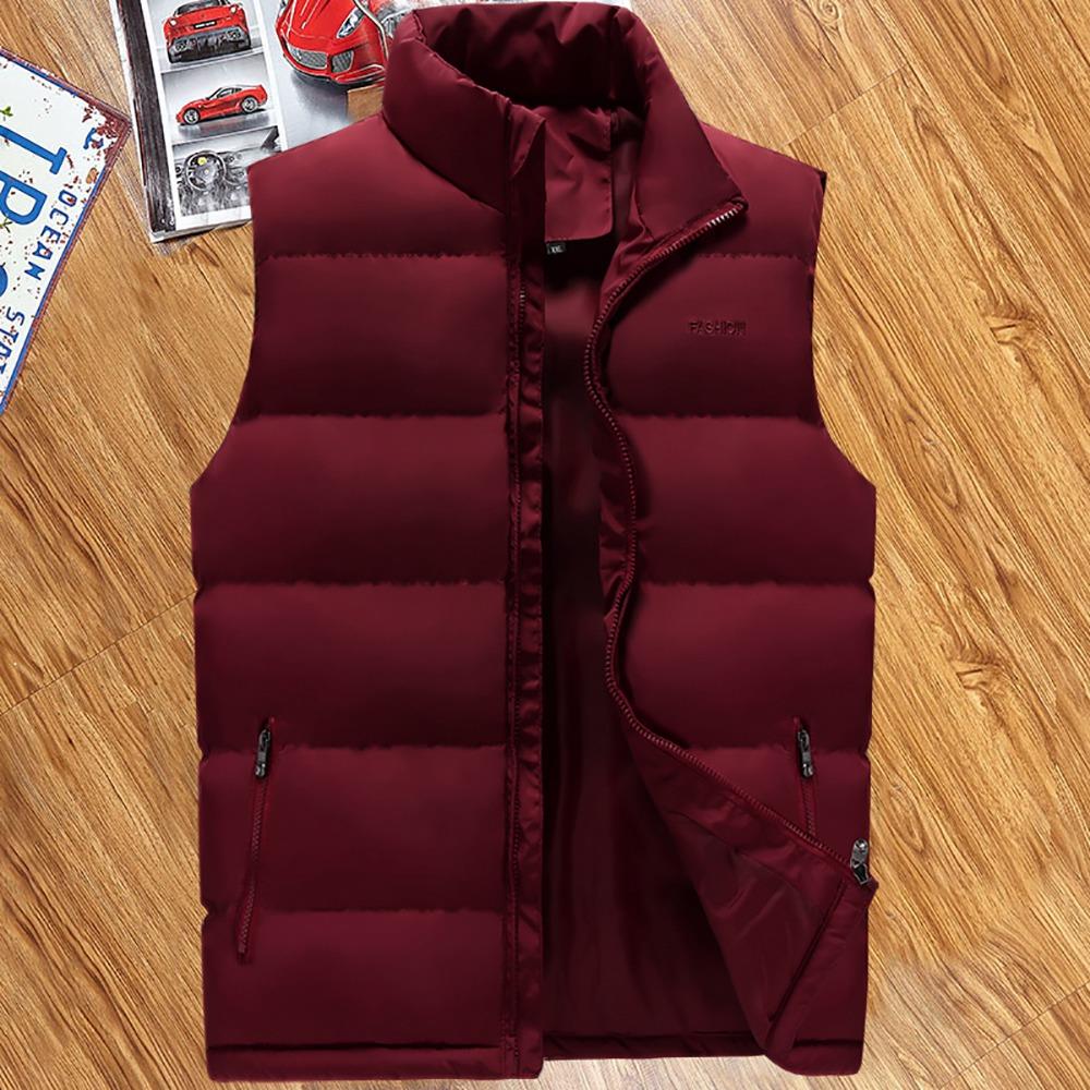 LH1801 Men's Winter Thick Stand Collar Cotton Waistcoat (Solid Color Vest Sleeveless Jacket Size L) - Burgundy