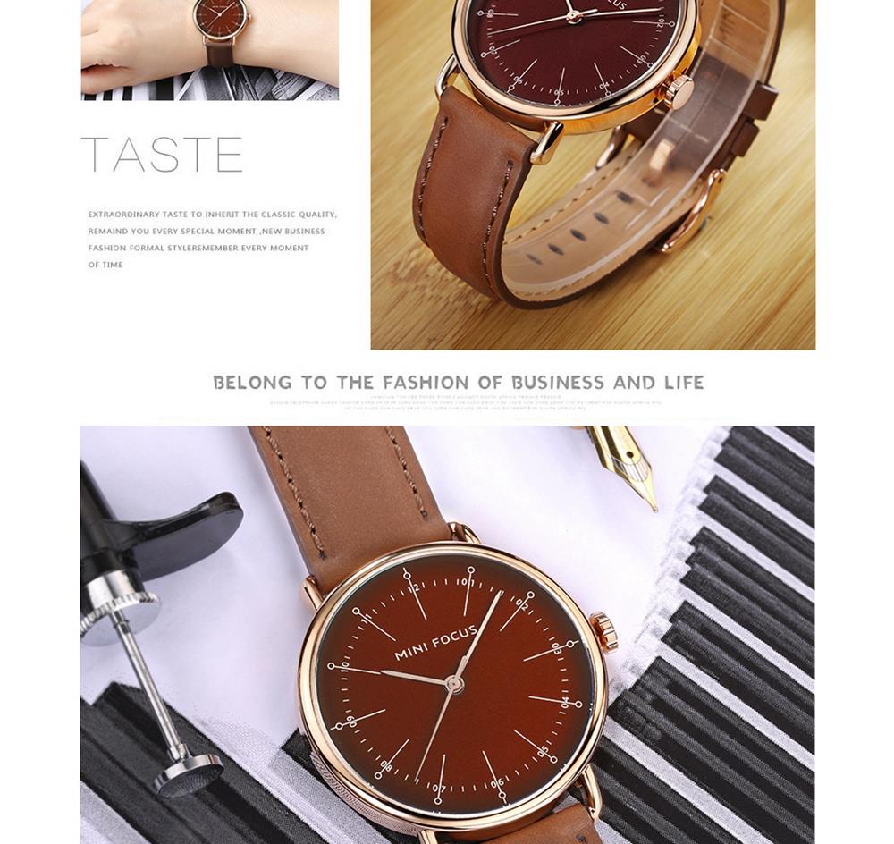 MINI FOCUS MF0056G Men's Casual Business Quartz Sports Watch PU Leather Strap Wristwatch - Blue + Brown