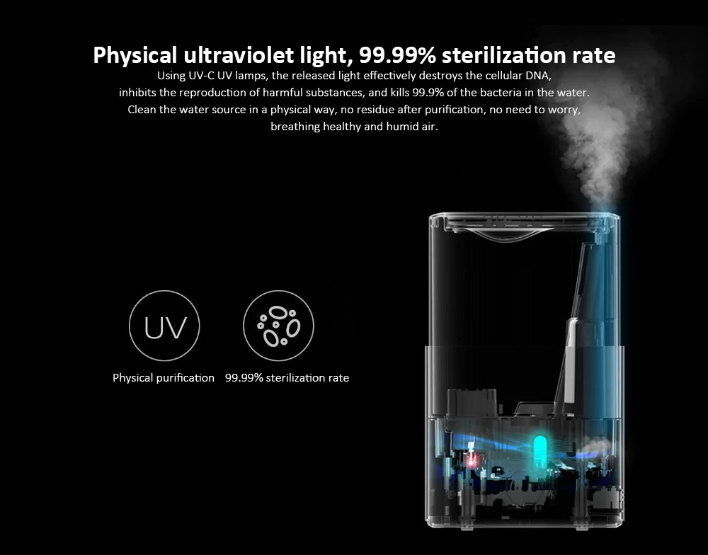 Xiaomi Deerma Purifying Humidifier UV Sterilization 5L Capacity 3 Ways to Add Water - White