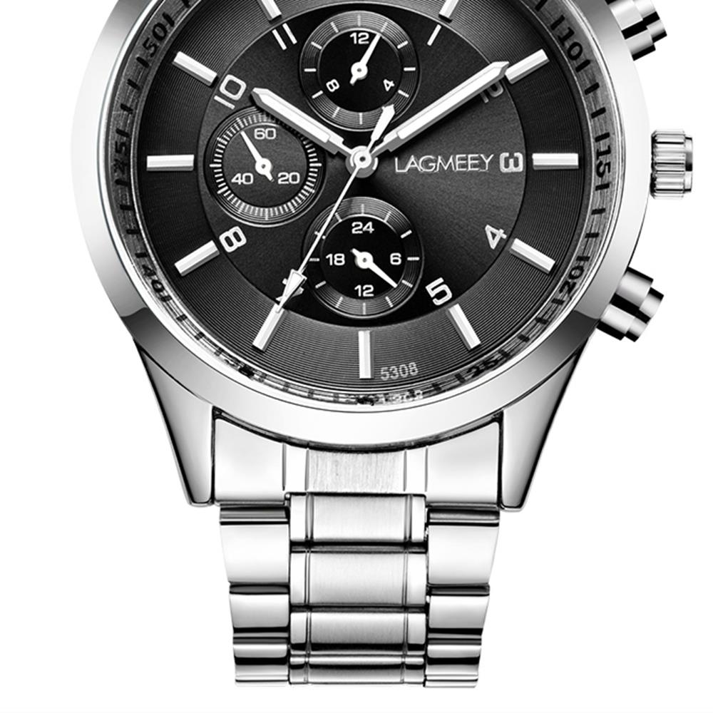 W5308 Men's Casual Business Analog Wrist Watche Quartz Movement Stainless Steel - White Strap + Black Dial