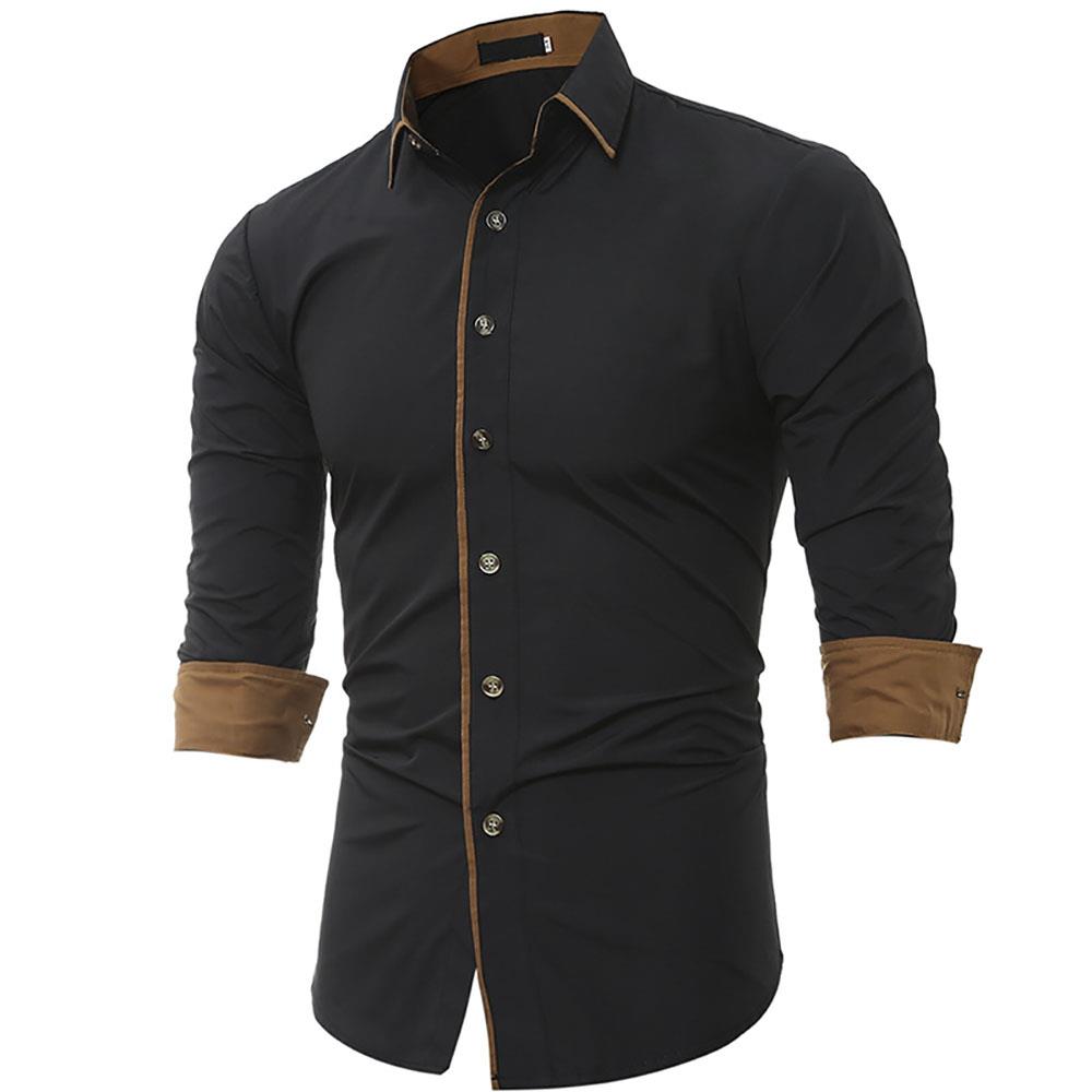 Men's Casual Shirt Long Sleeve Slim Fit (Size M) - Black