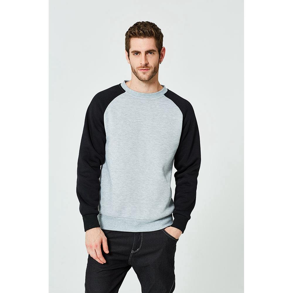 WY40 Men's Autumn Basic Casual Round Neck Sweatshirt (Color Block Cotton Pullover Shirt Size M) - Light Gray