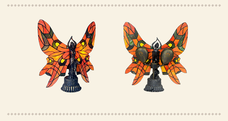 FUMAT Tiffany Style Stained Glass Handcrafted Table Lamp - Creative Butterfly Girl Design