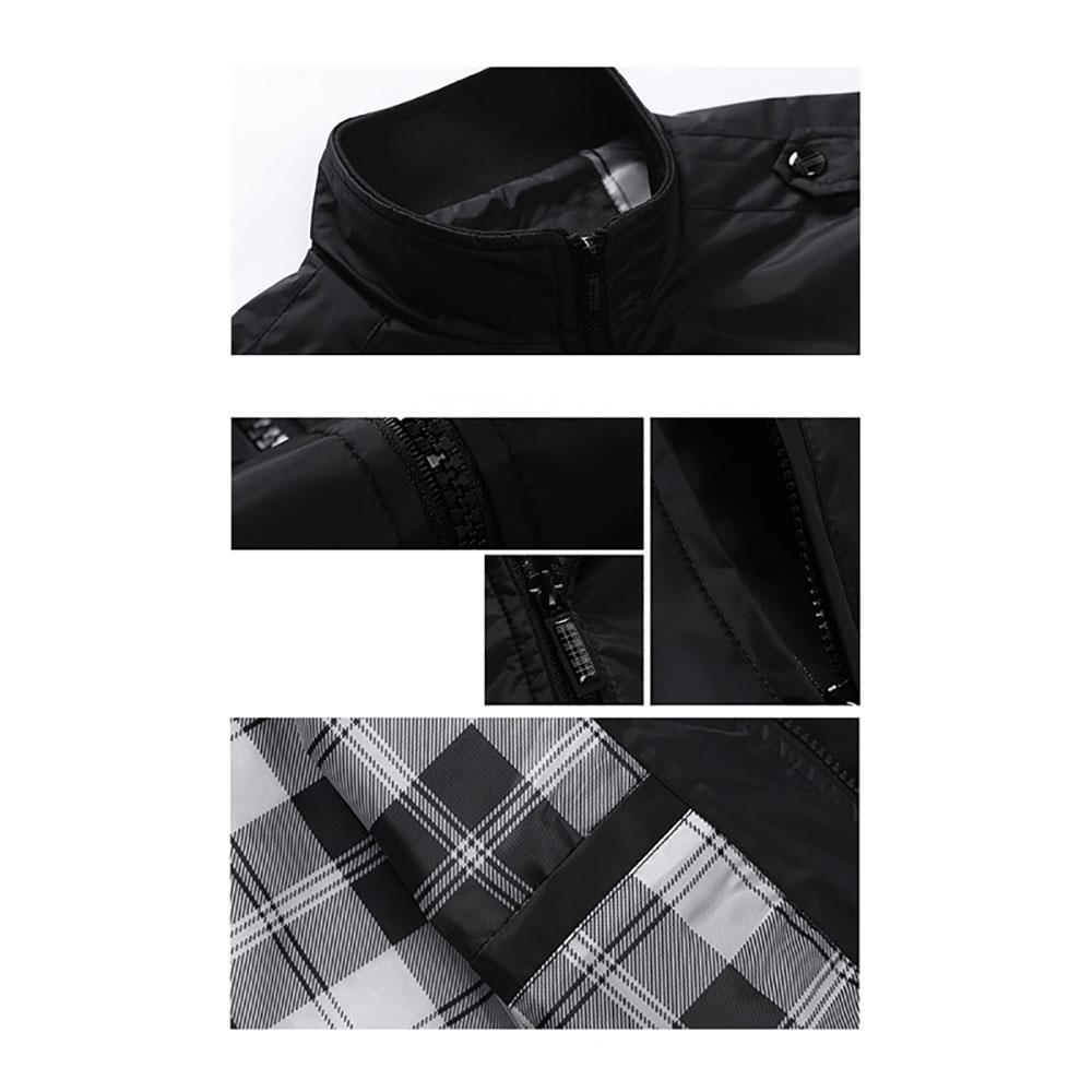 CA1235 Men's Autumn Winter Classic Casual Jacket (Standing Collar Tartan Pattern Polyester Coat Size M) - Black