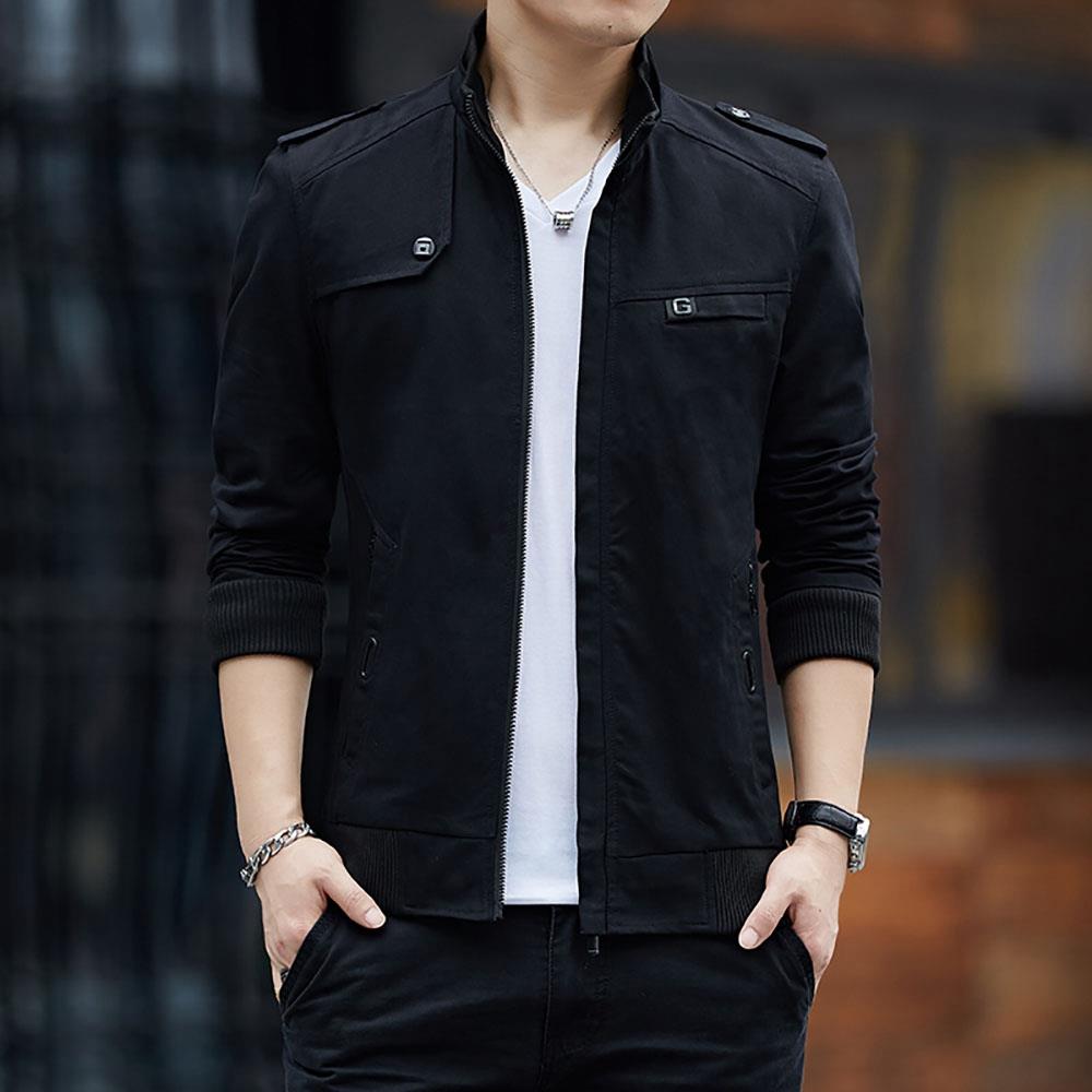 CA9801 Men's Autumn Winter Classic Casual Jacket (Lapel Grid Long Sleeve Polyester Jacket Size M) - Black