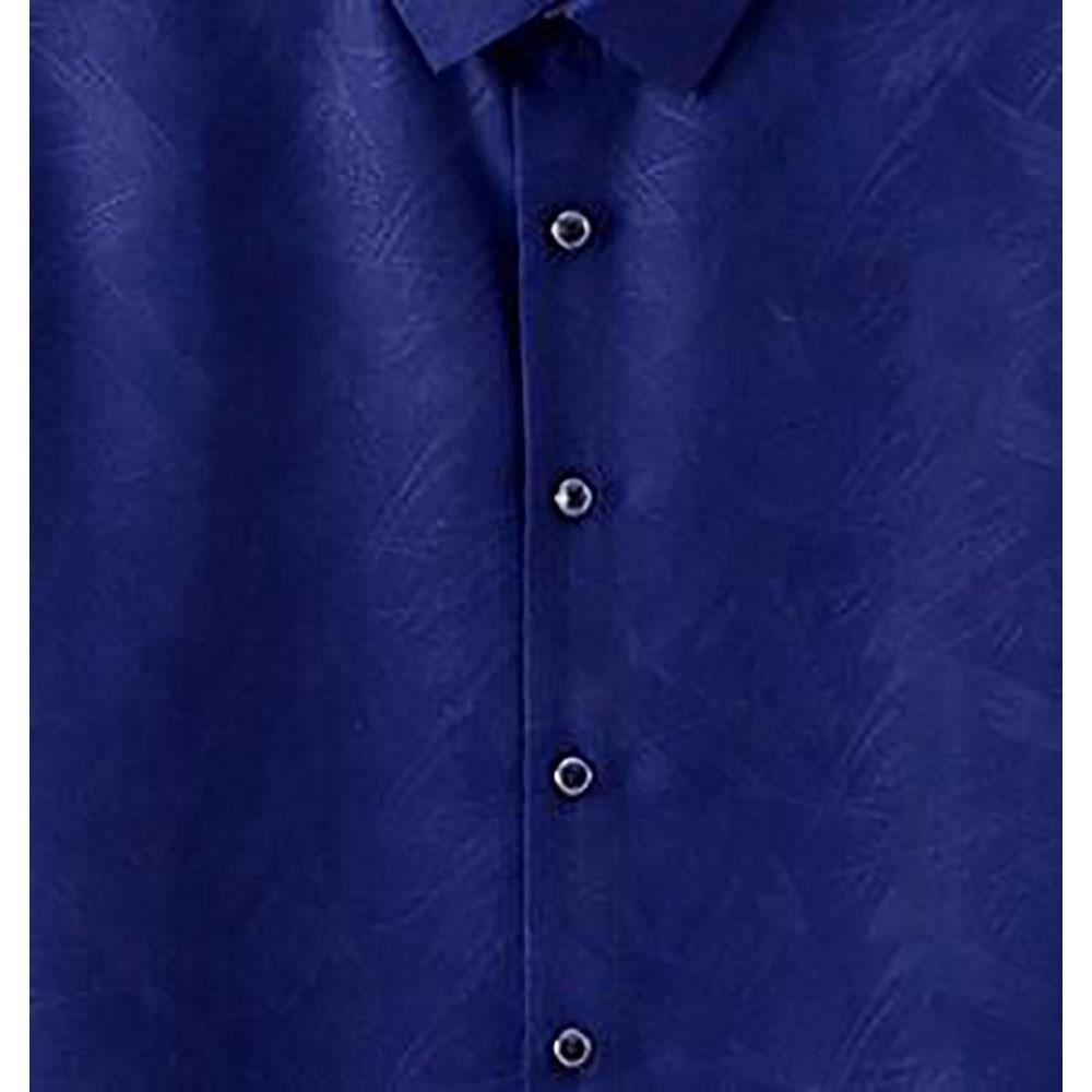 Men's Autumn Basic Business Stand Collar Shirt (Long Sleeve Slim Fit Cotton Size M) - Royal Blue