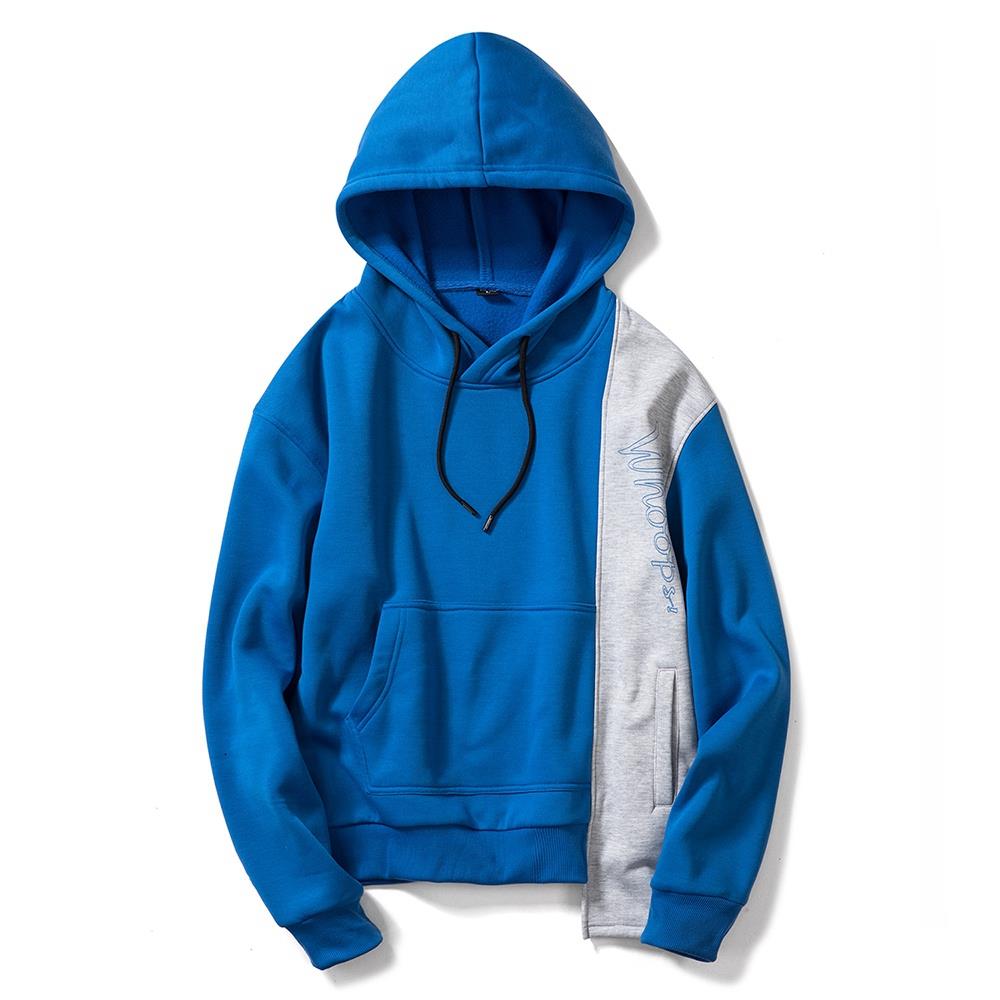 WY30 Men's Autumn Casual Irregular Loose Hoodie (Color Block Cotton Sweatshirt Size M) - Blue