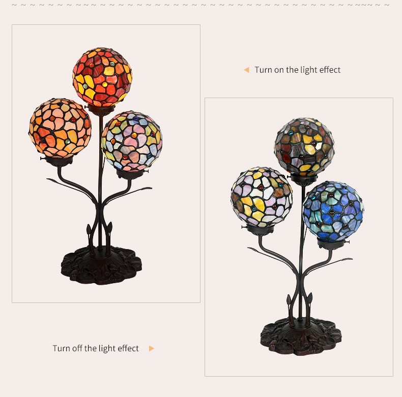 FUMAT Tiffany Style Stained Glass Handcrafted Table Lamp - Creative Copper Base Red Spherical Design