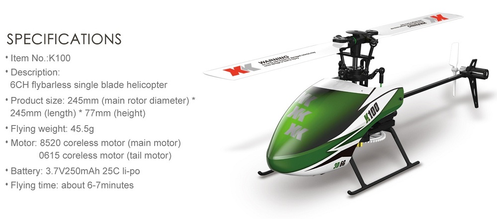 XK K100 Falcon 6CH Flybarless RC Helicopter 3D 6G System Built-in Gyro RTF