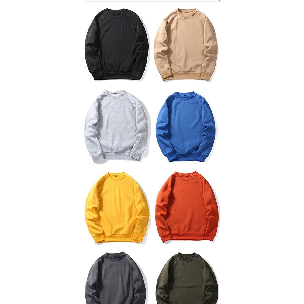 WY19 Men's Autumn Basic Casual Round Neck Sweatshirt (Solid Color Cotton Pullover Shirt Size M) - Yellow
