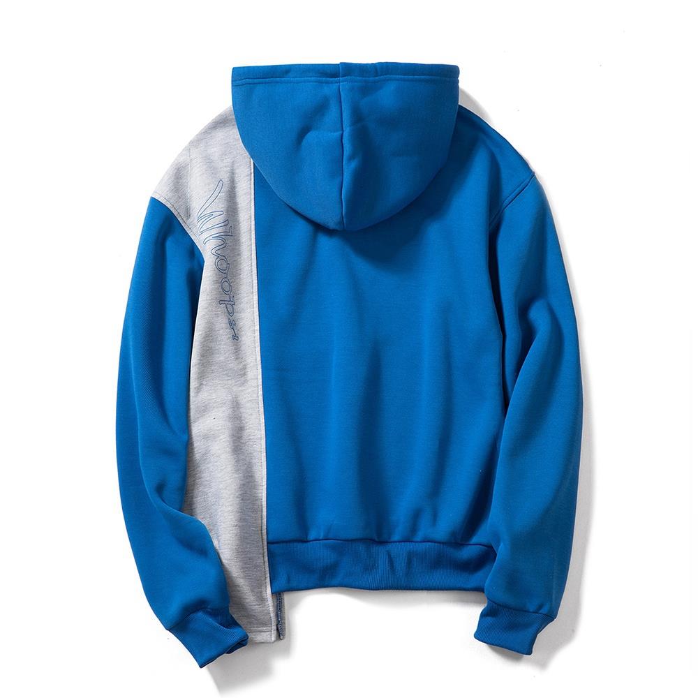 WY30 Men's Autumn Casual Irregular Loose Hoodie (Color Block Cotton Sweatshirt Size M) - Blue