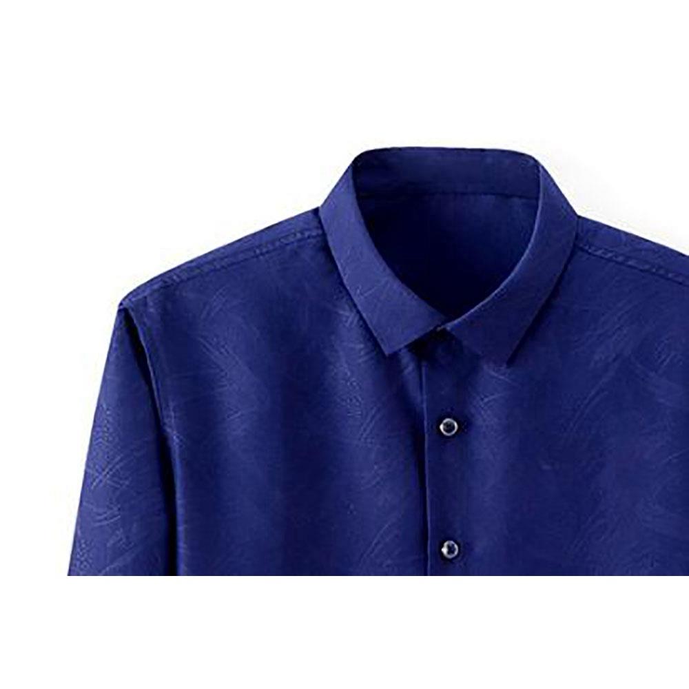Men's Autumn Basic Business Stand Collar Shirt (Long Sleeve Slim Fit Cotton Size M) - Royal Blue