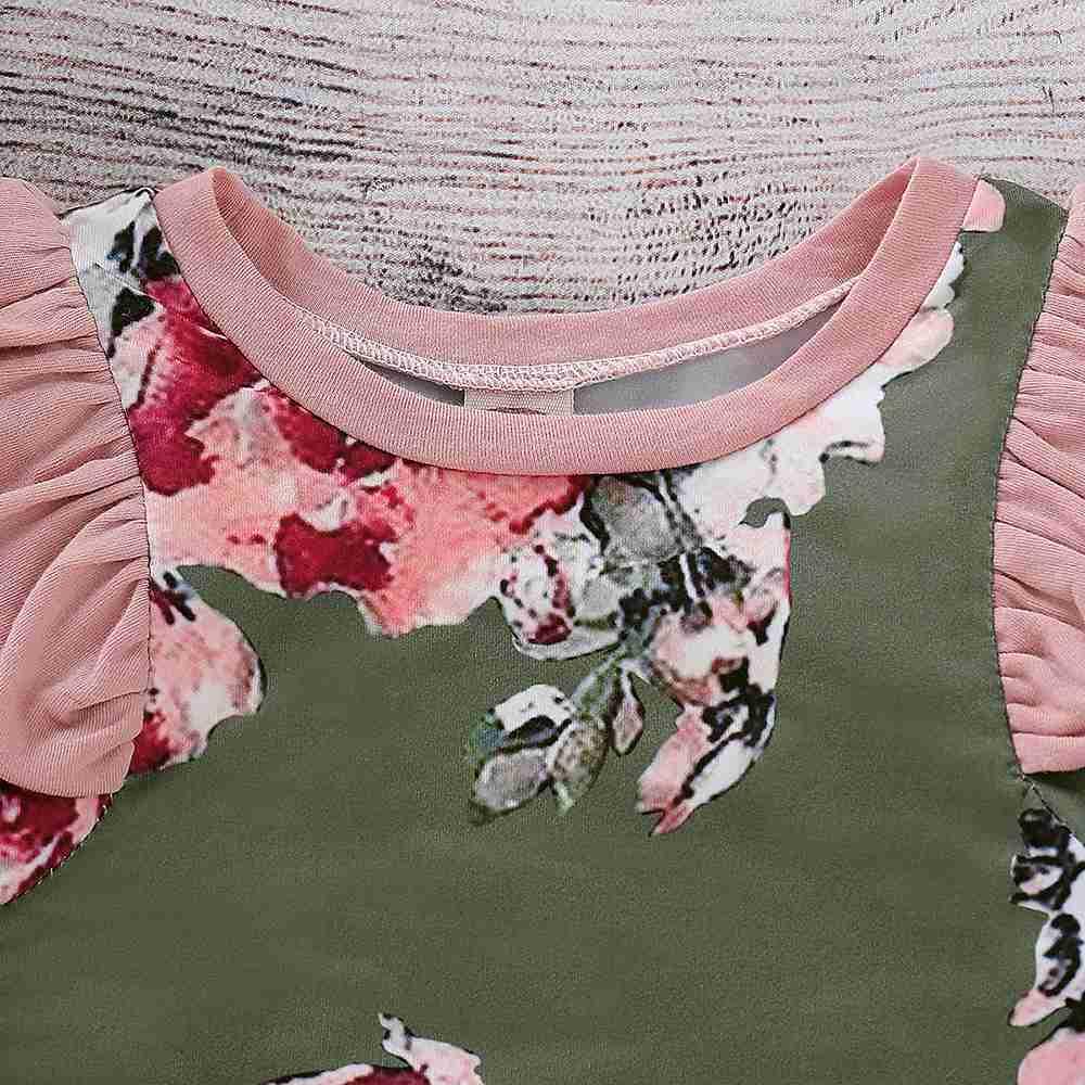 HZ6004 Kids Girls Casual Flounce Long-sleeve Lycra Cotton Jumpsuits Size 70 - Green