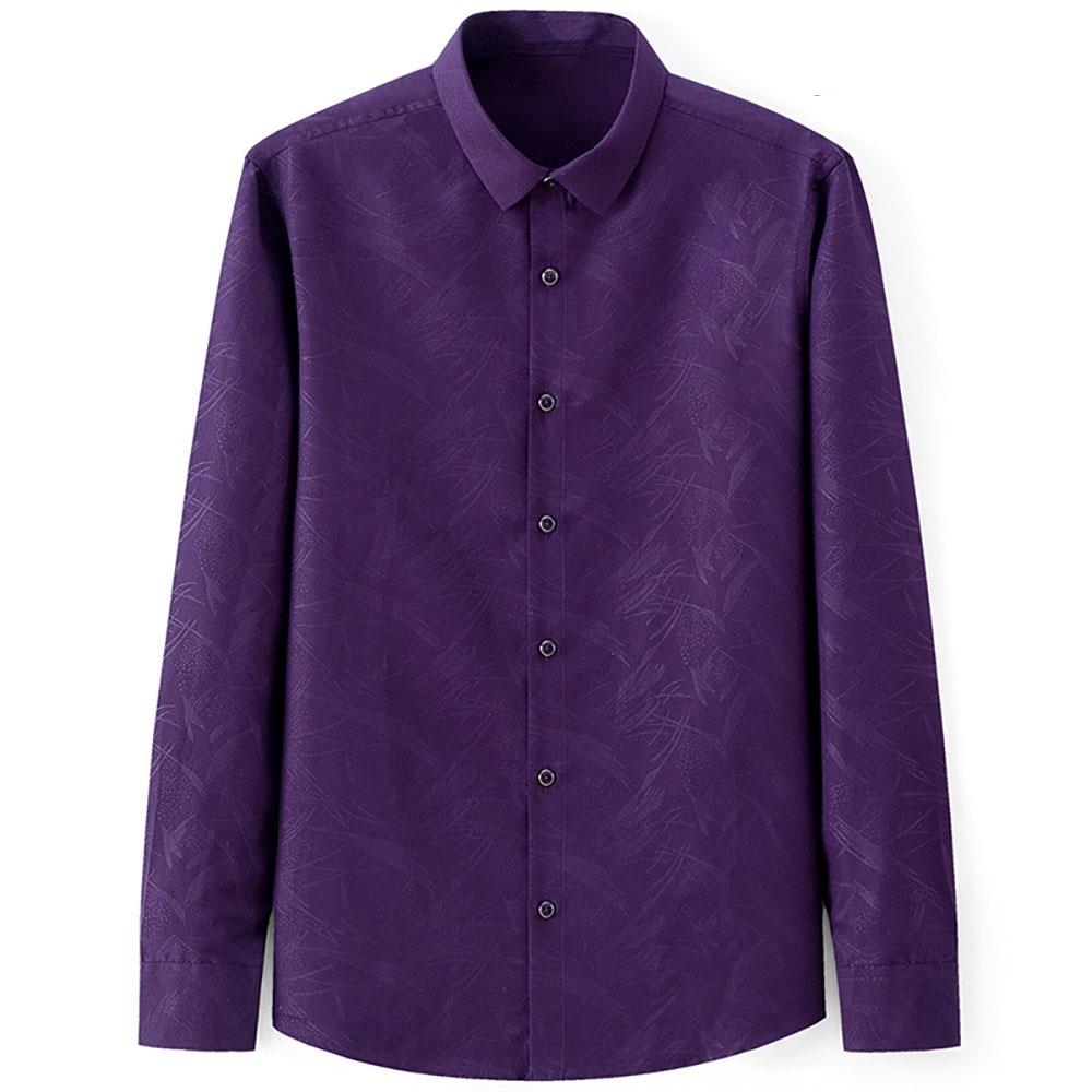 Men's Autumn Basic Business Stand Collar Shirt (Long Sleeve Slim Fit Cotton Size M) - Purple