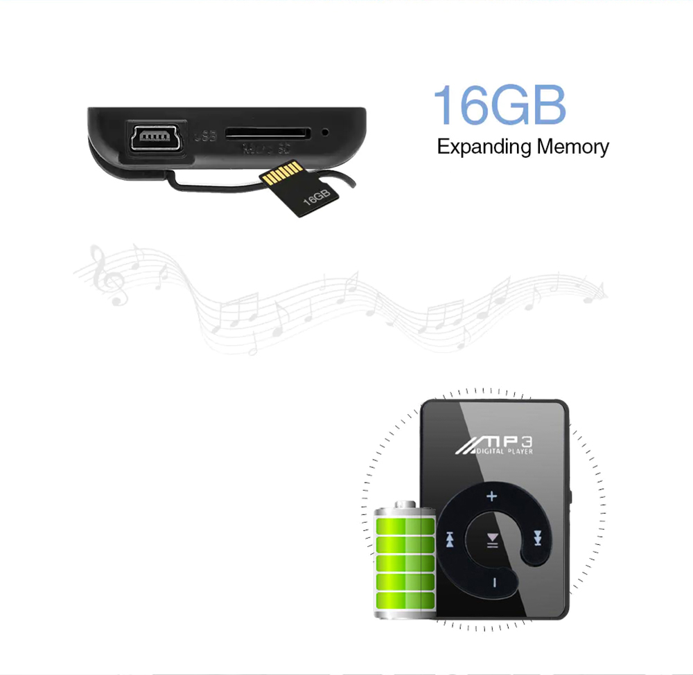 EV374BK Clip Mini USB MP3 Music Media Player 16GB Micro SD TF Card