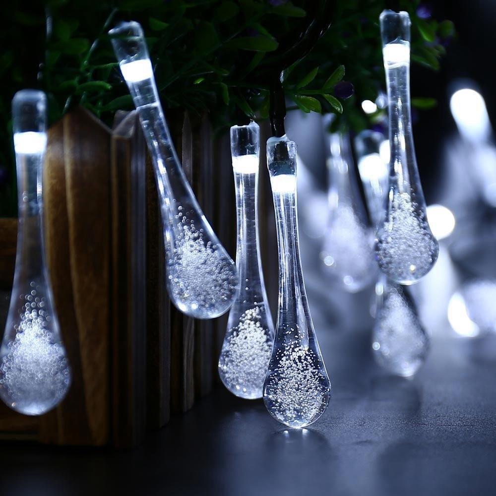 20PCS LED Water Drop Battery LED String Lights Holiday Christmas Party Garden Decoration Lights (2.2 Meters) - White