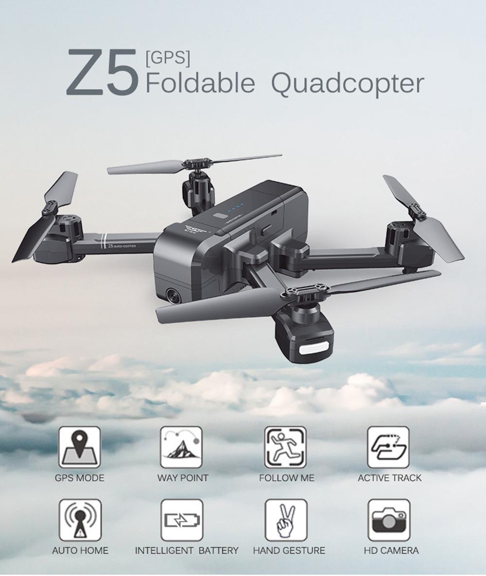 SJRC Z5 GPS 2.4G WIFI FPV Foldable RC Drone with Adjustable 1080P FHD Camera RTF + Extra Battery