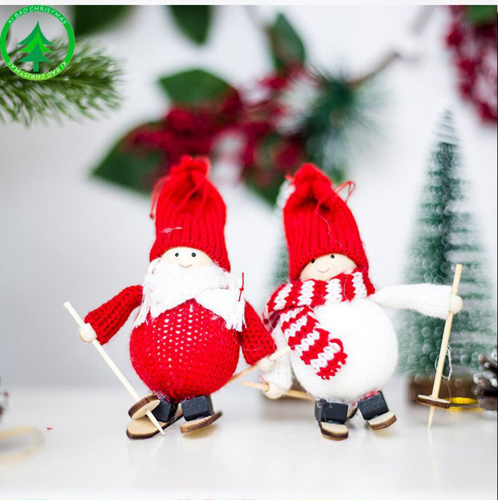 1pc Cute Christmas Tree Decoration Pendant Mini Ski Doll - Red
