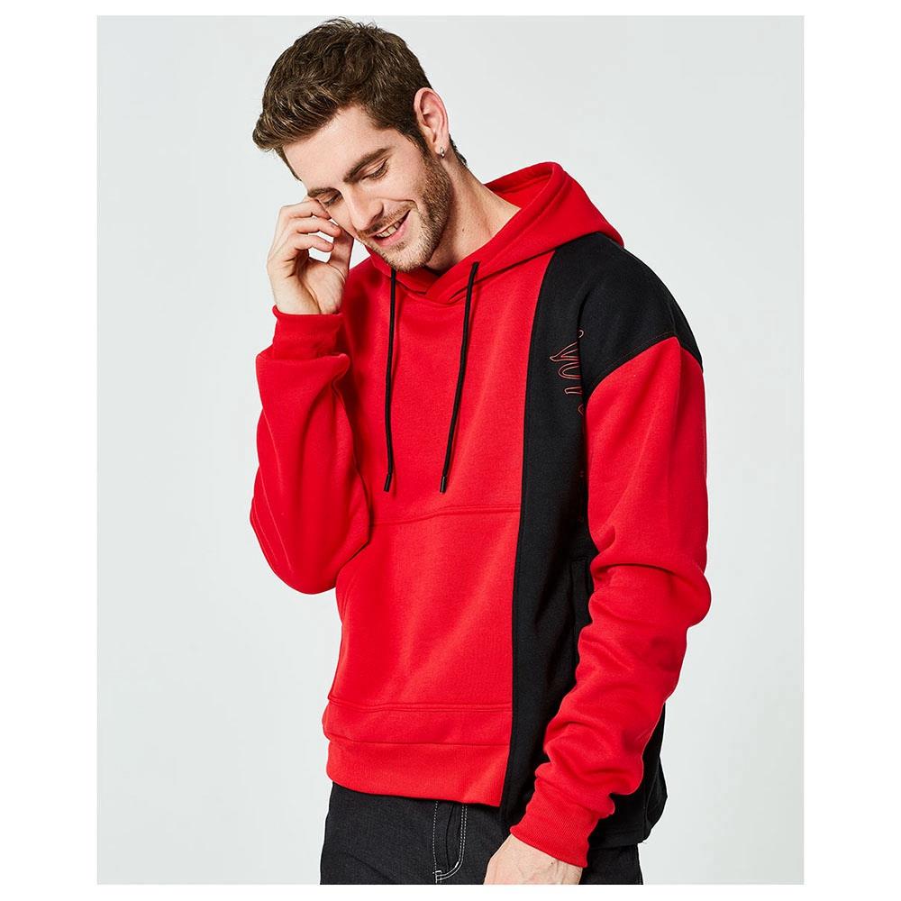 WY30 Men's Autumn Casual Irregular Loose Hoodie (Color Block Cotton Sweatshirt Size M) - Red
